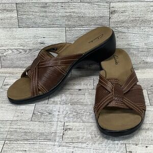 Clarks Artisan Owl Brown Leather Comfort Slide‎ Sandals 81876 Women Size 8M